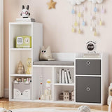 Garvee Kids Bookshelf Toy Storage Organizer 6-Cubby Bench 2 Drawers Wooden Frame Reading Nook Cushion for Kids Room