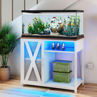 Garvee 40-50 Gallon Aquarium Stand, Fish Tank Stand with Power Outlets, Aquarium Cabinet for Fish Tank,Metal Fish Tank Stand with Storage Suitable for Turtle Tank, Reptile Terrarium, 660LBS Capacity, White