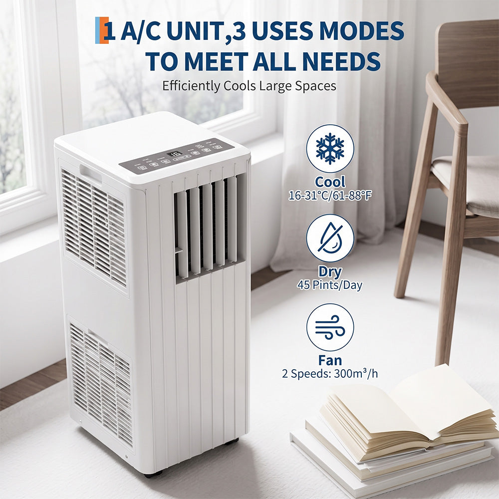Garvee 8000 BTU Portable Air Conditioner, 3 In 1 AC Unit Built-In Cool, Dehumidifier & Fan for Rooms Up to 350 Sq.Ft, Energy Saving AC with Remote/24H Timer for Dorms/Indoor Rooms - White