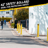 Garvee 42 Inch Steel Safety Bollard Post with Reflective Tape, High Visibility, Durable Q235 Steel, Weather-Resistant, Easy Installation, Ideal for Parking Lots, Warehouses, Driveways