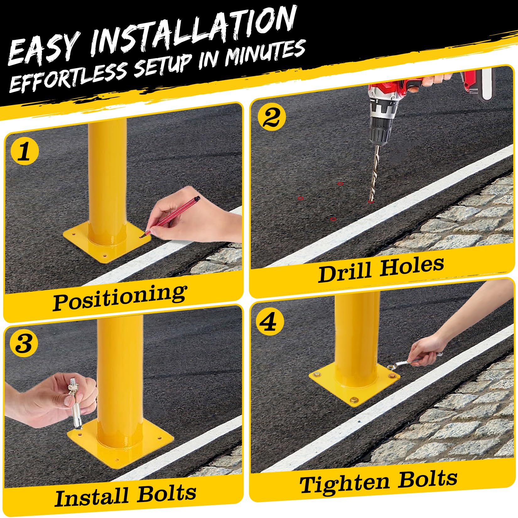 Garvee 42 Inch Steel Safety Bollard Post with Reflective Tape, High Visibility, Durable Q235 Steel, Weather-Resistant, Easy Installation, Ideal for Parking Lots, Warehouses, Driveways