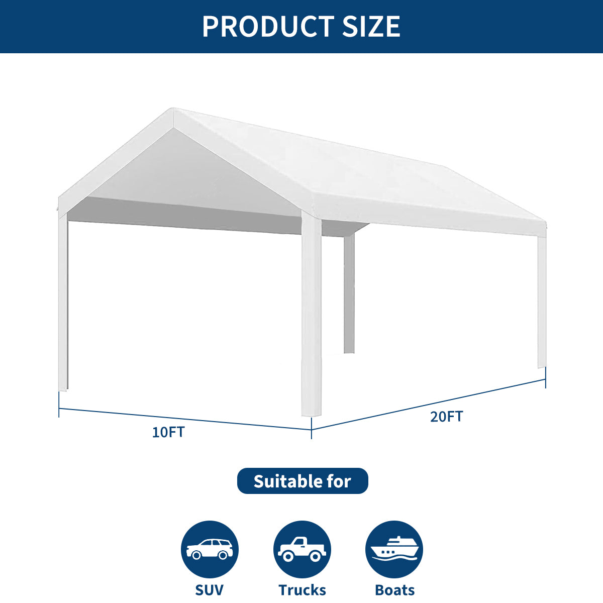Garvee 10'x20' Heavy-Duty Carport Replacement Cover Waterproof UV Protected Top for Garage Tent Shelter White (Frame Not Included)