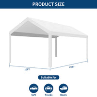 Garvee 10'x20' Heavy-Duty Carport Replacement Cover Waterproof UV Protected Top for Garage Tent Shelter White (Frame Not Included)
