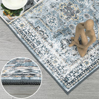 Garvee Boho Blue 6x9 Washable Rug, Oriental Vintage Non Slip Soft Faux Wool Stain Resistant Carpet for Living Room, Bedroom, Office