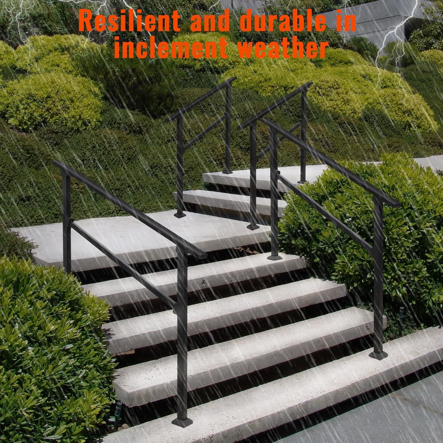 Garvee 4 Step Hand Rails for Outdoor Steps, Aluminum Alloy Railing, Exterior Hand Railing for Steps, Porch Railing Kit, Outdoor Handrails for Exterior Steps, Stair Railing for Concrete - 4 Steps