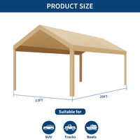 Garvee 13'x20' 200G Carport Top Replacement Cover , Heavy-Duty Garage Top Tent Shelter Tarp Waterproof & UV Protected (Top Cover Only, Frame Not Included), Yellow