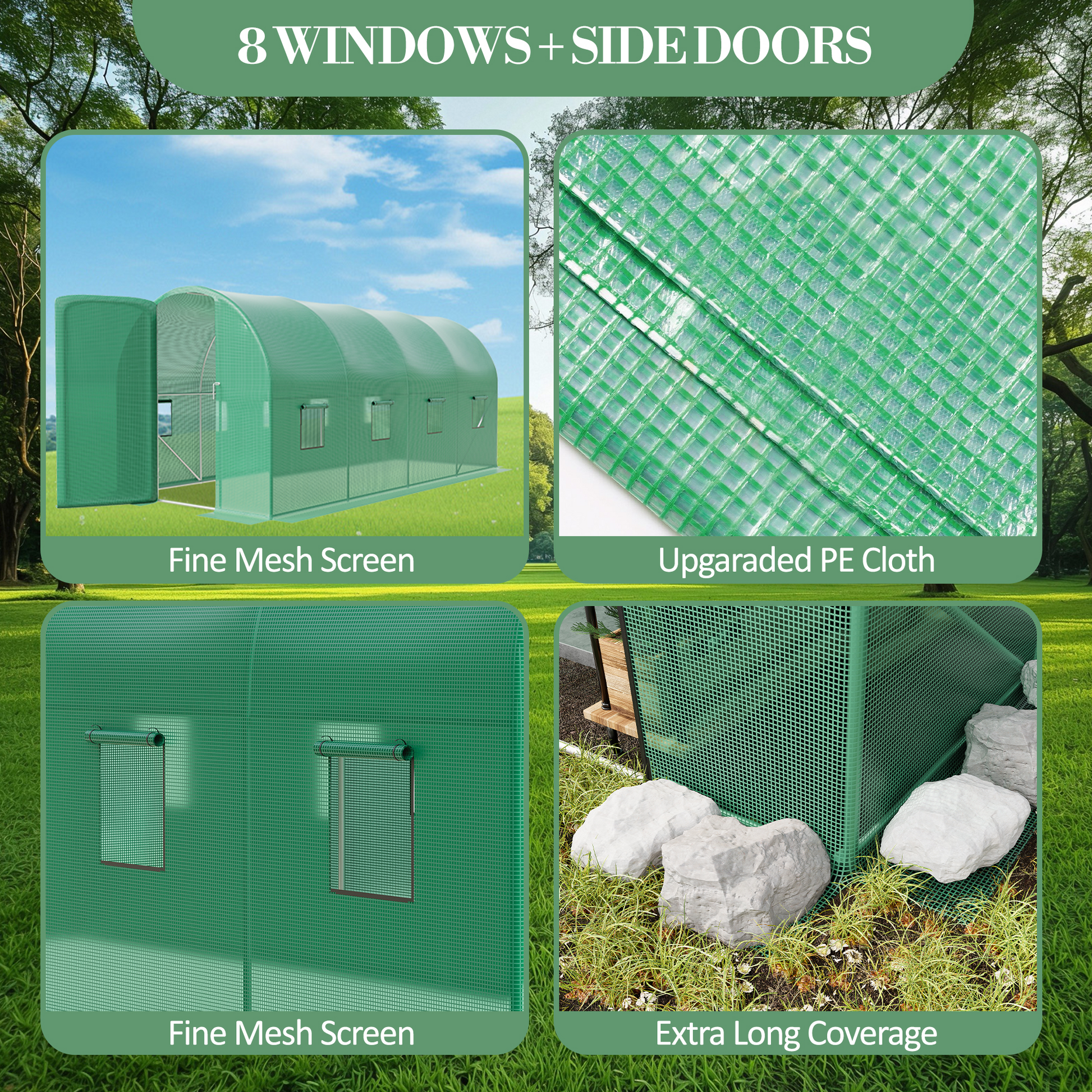 Garvee Walk-in Greenhouse Tunnel 15x6.5x6.5ft,Galvanized Steel Tunnel Greenhouse with Doors and Window,Garden Hot House for Home Gardening Seed Germination