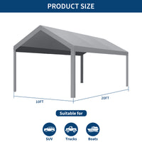 Garvee 10'x20' 200G Heavy-Duty Carport Replacement Cover Waterproof UV Protected for Garage Outdoor Shelter Grey (Frame Not Included)