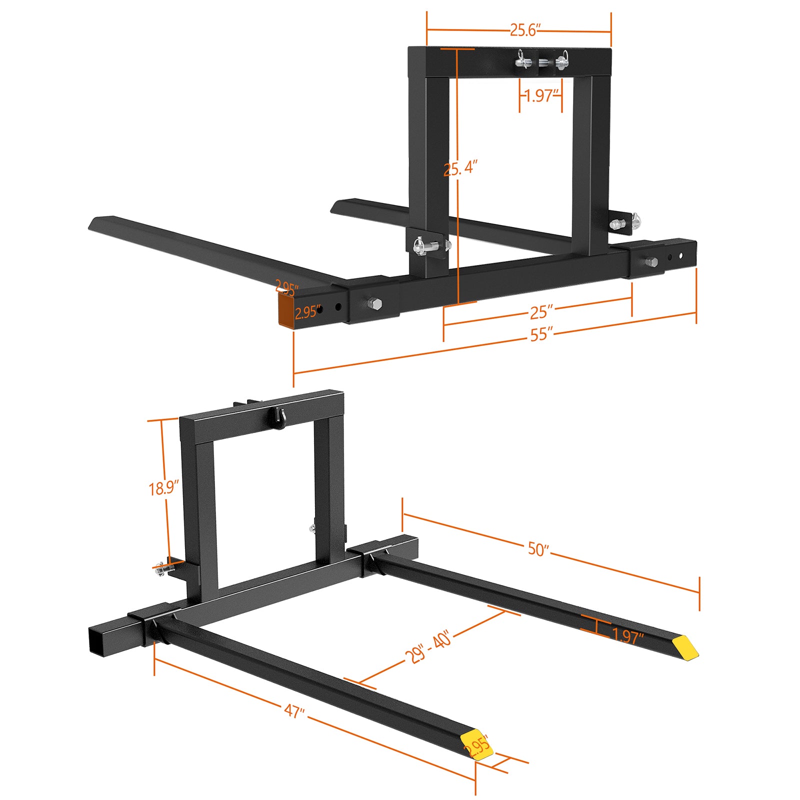 Garvee 50" 3 Point Pallet Forks,1500Lbs Capacity Adjustable Width Range(28"-45") Pallet Fork Attachments,3 Point Hitch Pallet Forks for Tractor Category 1