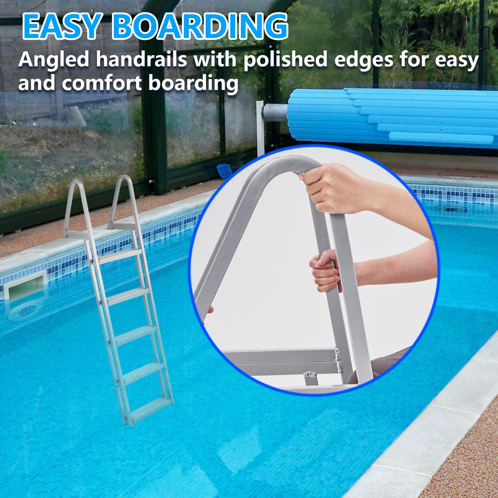 Garvee 5 Step Angled Removable Dock Ladder, Heavy Duty Aluminum Boat Dock Ladder with Wide Non-Slip Steps, Adjustable Height, 350 lb Capacity for Lake & Marine Dock