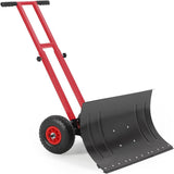 Garvee Snow Shovel 29x14in Heavy-Duty Carbon Steel 5-Position Angled Blade Adjustable Handle Wheels for Driveway Sidewalk - Black & Red