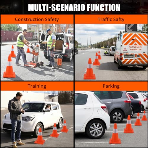 Garvee 12-Pack 18" Traffic Cones with Reflective Collars PVC Base for Road Parking Construction Home Use Orange