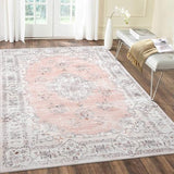 Garvee Rugs for Living Room 9x12 Washable Soft Rug Vintage Rugs Non Slip Distressed Rug Low Pile Thin Rug Stain Resistant Accent Throw Rug for Bedroom, Pink - Pink