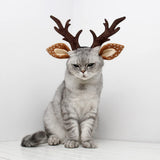 Garvee Pet Plush Antler Headband Cute Headwear Ornament for Cat with Adjustable Buckle for Christmas Party Halloween Decor Photo Color L Hoop Circumference 13.5in - Photo Color