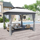 Garvee Pop Up Gazebo Patio Gazebo 11x11 Outdoor Gazebo with Mosquito Netting Outdoor Canopy Shelter with Double Roof Ventiation 121 Square Feet of Shade for Lawn, Garden, Backyard and Deck, Gray - Grey