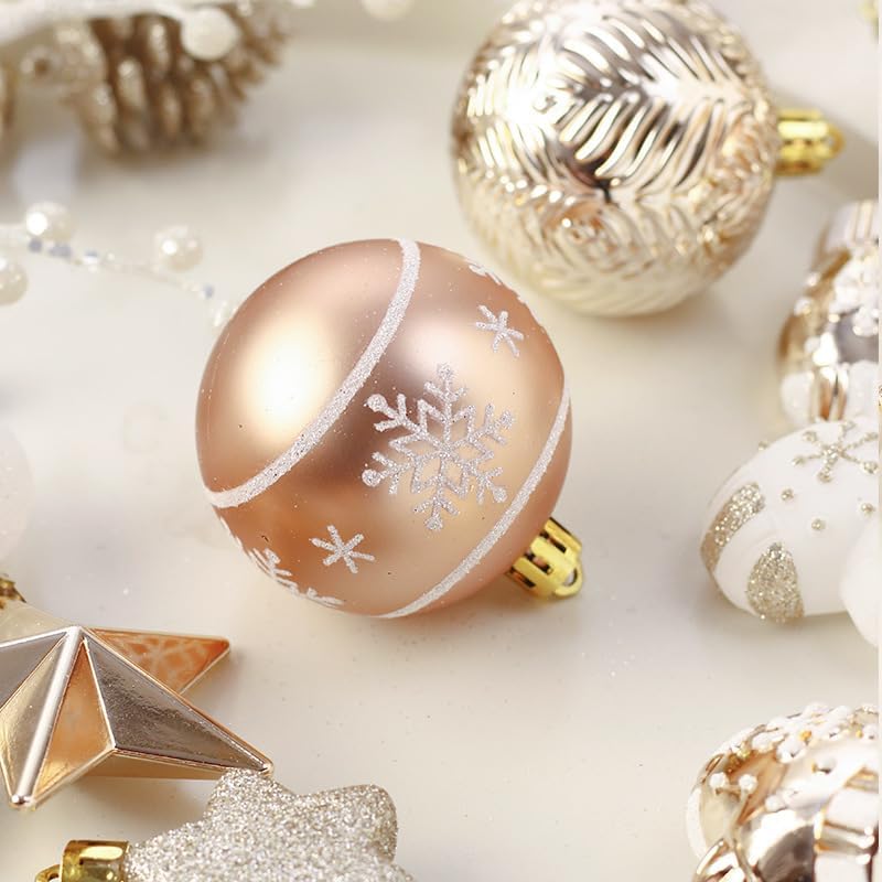 Garvee 70 Pcs Christmas Ball Ornaments Set, Christmas Ball Shatterproof Hanging Tree Ornament Assortment Set, Merry Christmas Sign & Top Tree Toppers, Xmas Outdoor Party Home Decor, Champagne