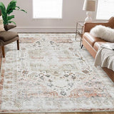 Garvee Area Rug Vintage Rug Machine Washable Rug for Bedroom Living Room Indoor Floor Cover Foldable Lightweight Thin Rug Distressed Carpet Non Slip Chenille Rug - Taupe / 5'x7' - Taupe