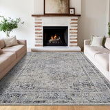 Garvee Machine Washable 9x12 Area Rugs for Living Room Indoor Rugs Non Slip Low Pile Water Resistant Soft Print Pattern Carpet for Bedroom Indoor Decor Polyester Rug Blue - Blue