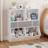 Garvee Kids Toy Storage Organizer with Bookcase, Kids Bookshelf, Toddler Bin Storage Unit with 7 Compartments and 3 Removable Drawers for Girls, Boys, Bedroom, Playroom, Nursery (White) - White