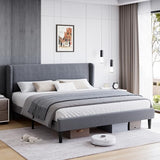 Garvee Full Bed Frame, Platform Bed Frame with Upholstered Wingback Headboard, Heavy-Duty Frame Support, Noise-Free, Easy Assembly, No Box Spring Needed, Dark Gray - Dark Gray