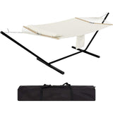 Garvee 2-Person Double Hammock with Stand, 450 LBS Capacity, Portable Steel Frame, Quilted Pad, Pillow & Carry Bag for Patio, Backyard, Camping & Beach - Off White