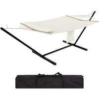 Garvee 2-Person Double Hammock with Stand, 450 LBS Capacity, Portable Steel Frame, Quilted Pad, Pillow & Carry Bag for Patio, Backyard, Camping & Beach