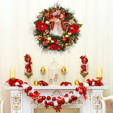 Garvee 30 Inch Christmas Wreath, Prelit Christmas Door Wreath with 40 LED Lights Christmas Balls Pine Cones Bow, Large Xmas Wreath for Front Door Indoor Outdoor Decor - Red Gold