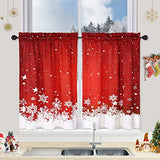 Garvee Christmas Kitchen Curtains, Red Velvet Curtains Set for Windows, Floral Snowflake Decoration Cafe Curtains, Thermal Insulated Room Darkening Short Curtain (26" W x 24" L, Set of 2 - Red
