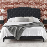 Garvee Queen Bed Frame with Adjustable Headboard, Upholstered Leather, Button Tufted, Wooden Slat Support, Noise-Free, Black - Black