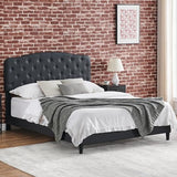 Garvee Full Size Upholstered Leather Bed Frame with Adjustable Headboard, Batten Bracing, Button Cluster, No Box Spring Needed, Noiseless, Black - Black