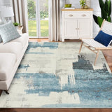 Garvee Modern Abstract Beige Blue Area Rug, 3x5 Stain Resistant Washable Floor Mat, Non-Shedding, Non-Slip Backing Carpet for Living Room Bedroom Dining Room Office - Beige Blue