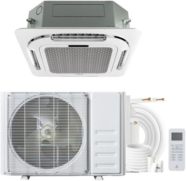 Garvee 18000 BTU Ceiling Cassette Mini Split AC, 8-Way 360° Airflow, Remote Controller, Ductless Cooling&Heating Ceiling Air Conditioner, 208/230V, 25ft Kit