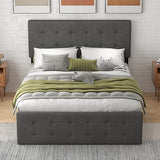 Garvee Queen Bed Frame with Storage Drawers, Adjustable Headboard, Durable Linen, Noise-Free, Easy Assembly, Grey - Gray