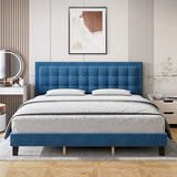 Garvee King Size Platform Bed Frame + Upholstered Button Tufted Headboard + Metal Foundation + Wood Slats Support + Adjustable Headboard + Noise-Free Design + No Box Spring Needed + Easy Assembly for Bedroom in Blue - Blue