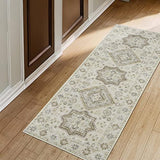Garvee Vintage Runner Rug 2x6 Indoor Hallway Runner Distressed Soft Floral Print Area Rugs Boho Floor Carpet for Bedroom Non Slip Durable Runner Mat for Entryway Kitchen Laundry Bathroom,Taupe - Taupe