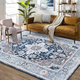 Garvee Boho Rug 5x7 Ultra-Thin Washable Vintage Area Rug Non Shedding Boho Entry Throw Rug Non-Slip Oriental Medallion Bedroom for Bedroom Living Room, 5’x7’ - Navy