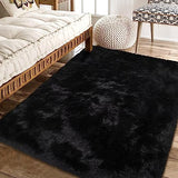 Garvee Fluffy & Sheepskin Pure Black 10x13 Plush Rug, Non-Shedding Easy Care Shaggy Fuzzy for Bedroom Living Room Decor - Pure Black