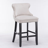 Garvee Velvet Barstools Set Of 2 With Wooden Legs For Kitchen And Dining, Counter Height, Soft Cushion, Modern Button Tufted, Wing-Back Design, Gray