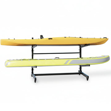 Garvee Freestanding Kayak Storage Rack for 2 Kayaks with Wheels - Heavy Duty 200 Lbs Capacity Stand for Canoe, SUP, Paddleboard, Indoor Outdoor Garage