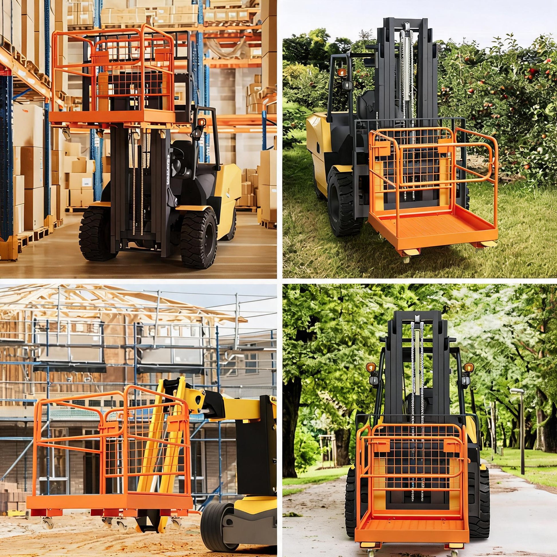 Garvee 36" × 36" Forklift Safety Cage, 1800 lb Foldable Steel Man Basket with Guardrail Chain & Anti-Slip Deck, Orange