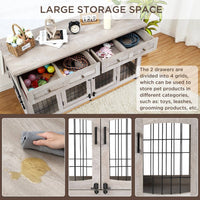 Garvee Dog Crate Furniture with Drawer, 5 Doors Wooden Dog Kennel End Table with Large Capacity Drawers,Dog House with Openable Divider for Small/Medium/Large Dog,Dog Cage,Side End Table Grey