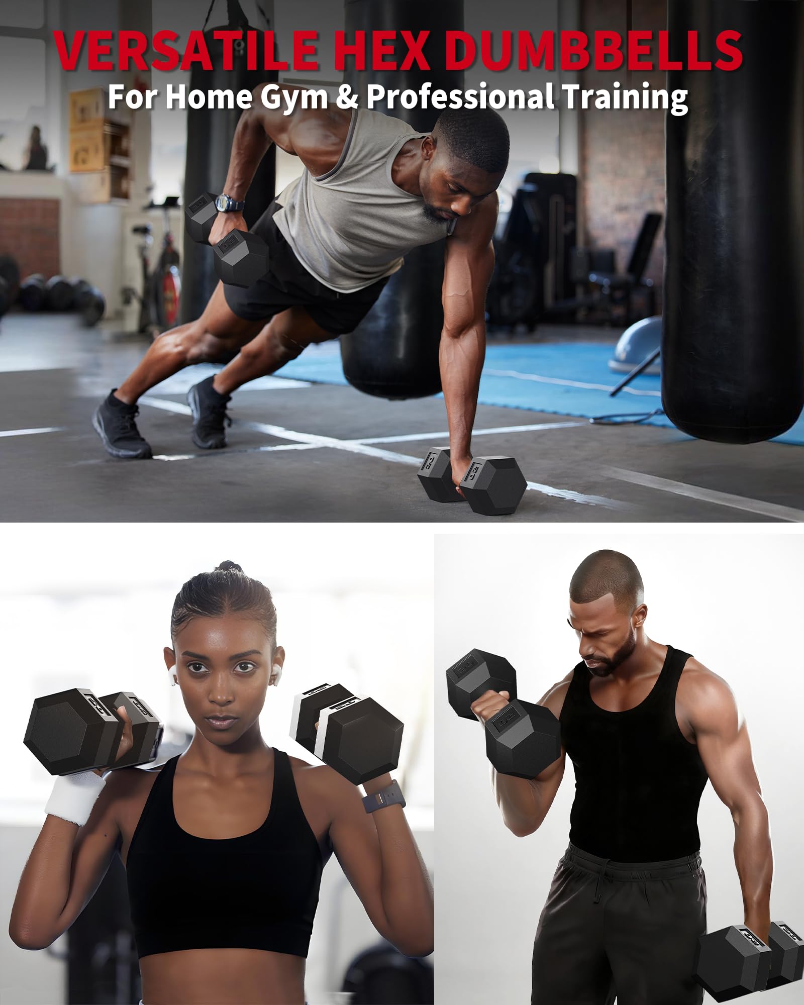 Garvee 50 LB Hex Dumbbell Set of 2 with Cast Iron Core, Rubber Encased Coating and Textured Carbon Steel Handle for Home Gym Strength Training