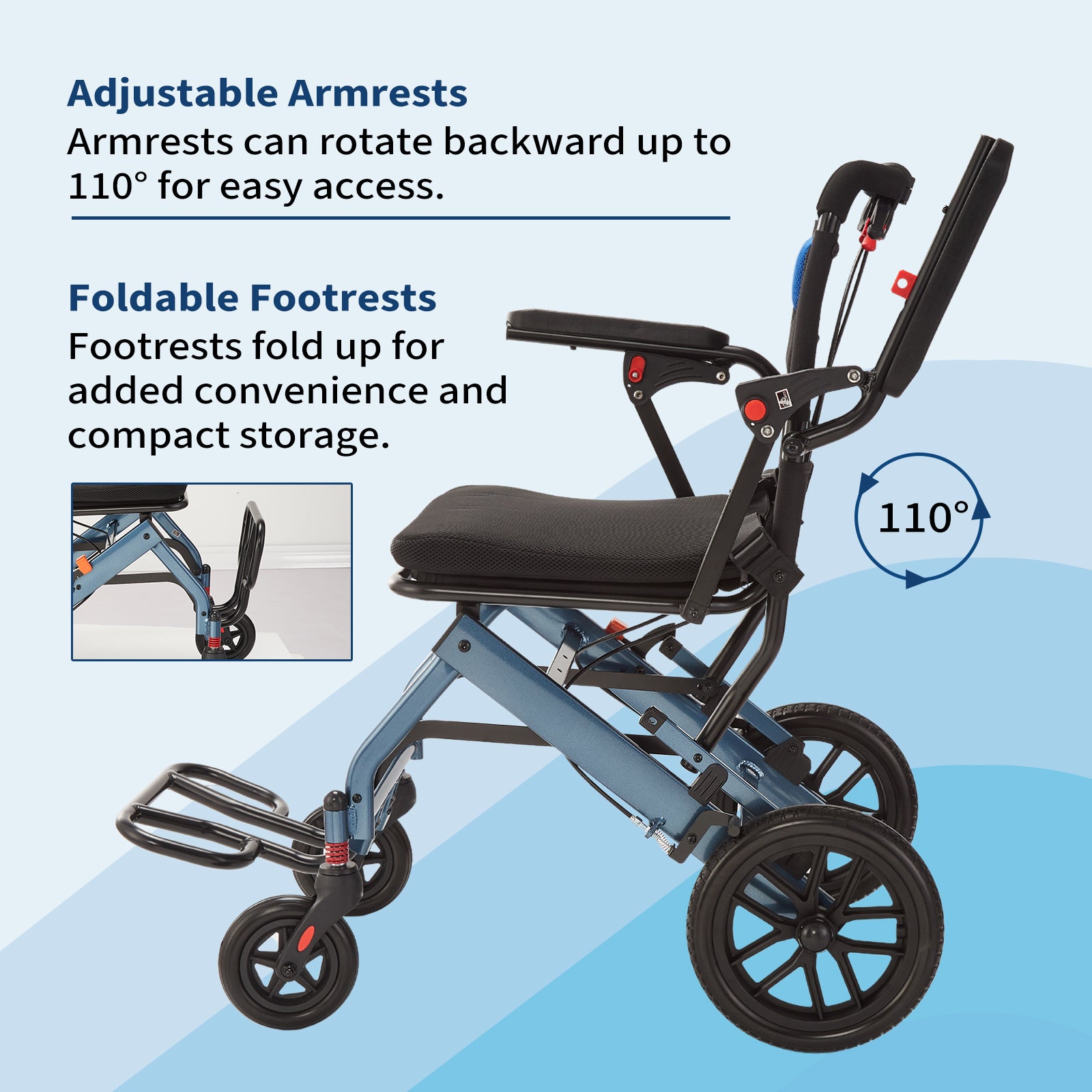 Garvee Ultra-Light Portable Folding Wheelchair, Travel-Friendly with Handbrake, 220 lbs Capacity, Ideal for Elderly & Children, 35.4"x21.3" Unfolded Dimensions