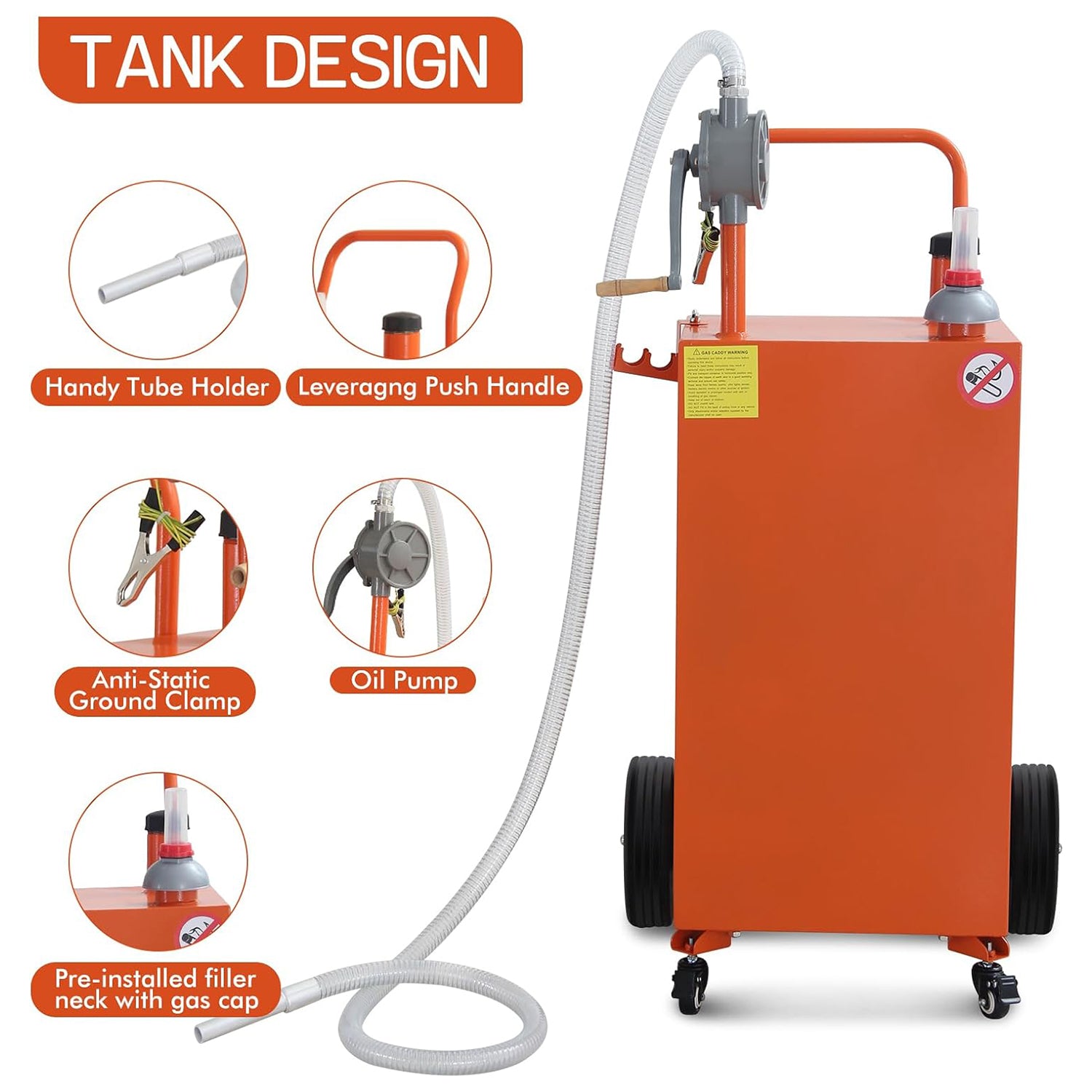 Garvee 30 Gallon Gas Caddy, Portable Fuel Transfer Storage Tank with 4 Wheels and 2-Way Rotary Pump, Large Diesel Kerosene Can Container for Cars Boat ATV Motorcycle Lawnmower, Orange