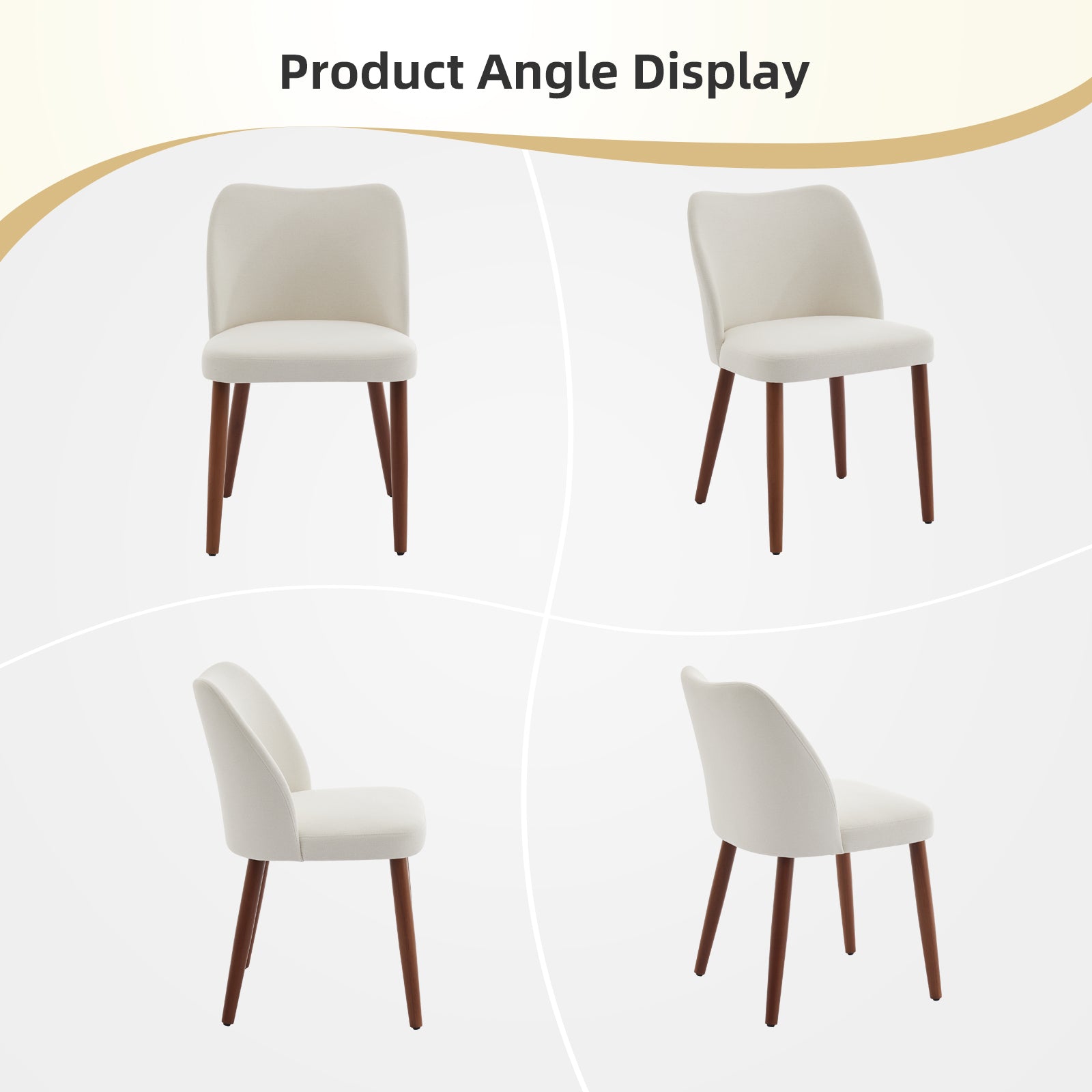 Garvee Set of 2 Mid Century Modern Linen Dining Chairs with Wood Legs for Dining Room, White