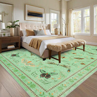 Garvee 8' x 10' Botanical Insect Area Rug, Washable Non-Slip Soft Low-Pile Moth, Butterfly & Dragonfly Rug for Living Room & Dining Room, Light Green