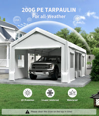 Garvee 13'x20' 200G Carport Top Replacement Cover , Heavy-Duty Garage Top Tent Shelter Tarp Waterproof & UV Protected (Top Cover Only, Frame Not Included), White