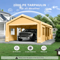 Garvee 10'x20' 200G Heavy-Duty Carport Replacement Cover - Waterproof & UV Protected Garage Tent Top Tarp (Top Cover Only, Frame Not Included), Yellow