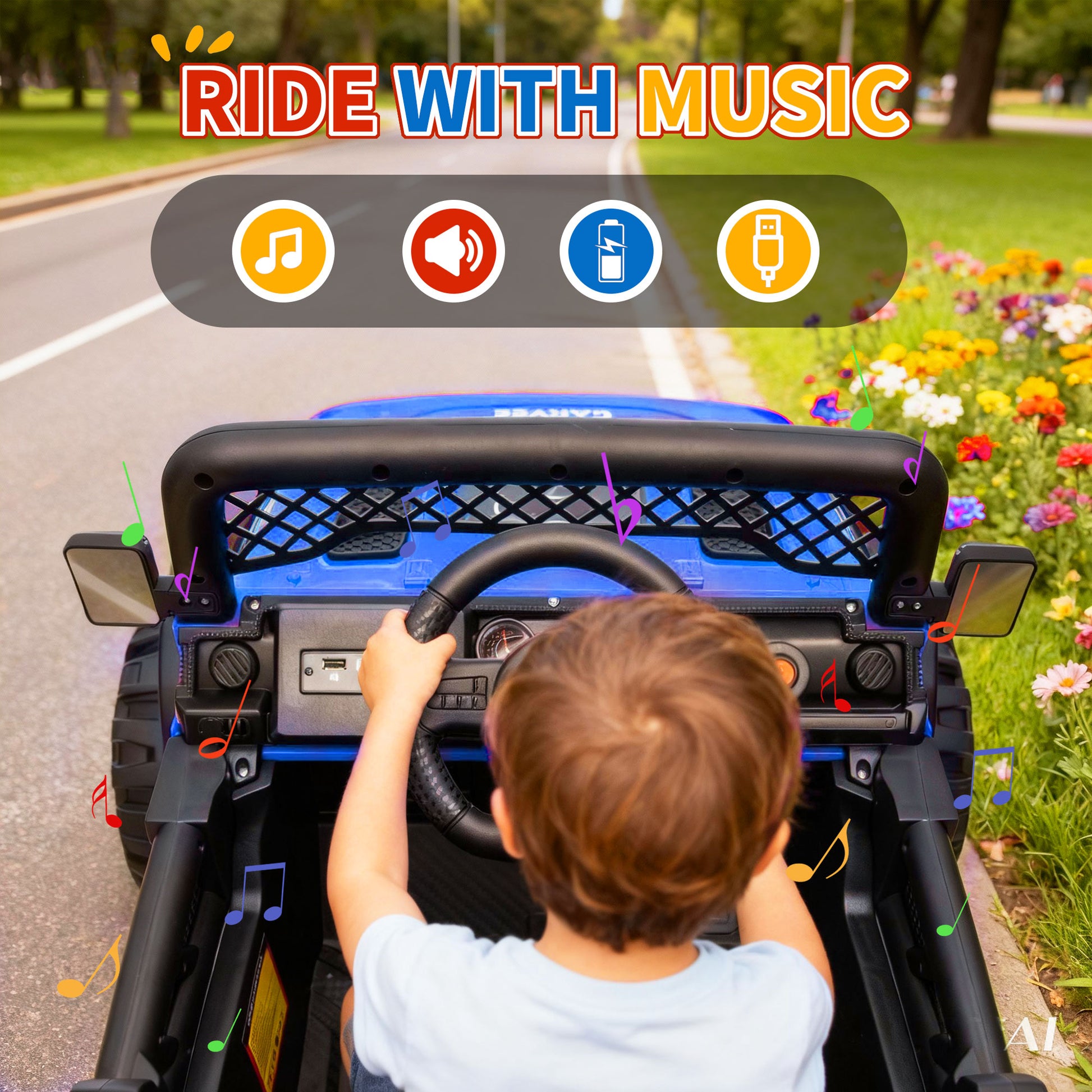 Garvee 12V Kids Electric Ride-On Truck – Dual Motors, 3 Speeds, Remote Control, Spring Suspension, LED Lights, Music, Safety Belt, Storage – Battery Powered Off-Road Toy Vehicle for Boys & Girls Ages 2-8, Blue