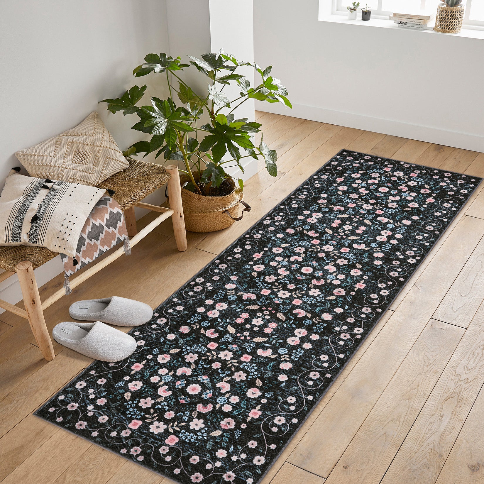 Garvee Area Rugs Washable Floral Rugs for Living Room Non Slip Low Pile Carpet for Office Bedroom Kids Room Bedside
